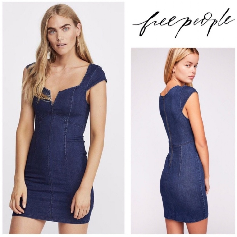 NWT FREE PEOPLE BOHO DENIM BODYCON MINI DRESS